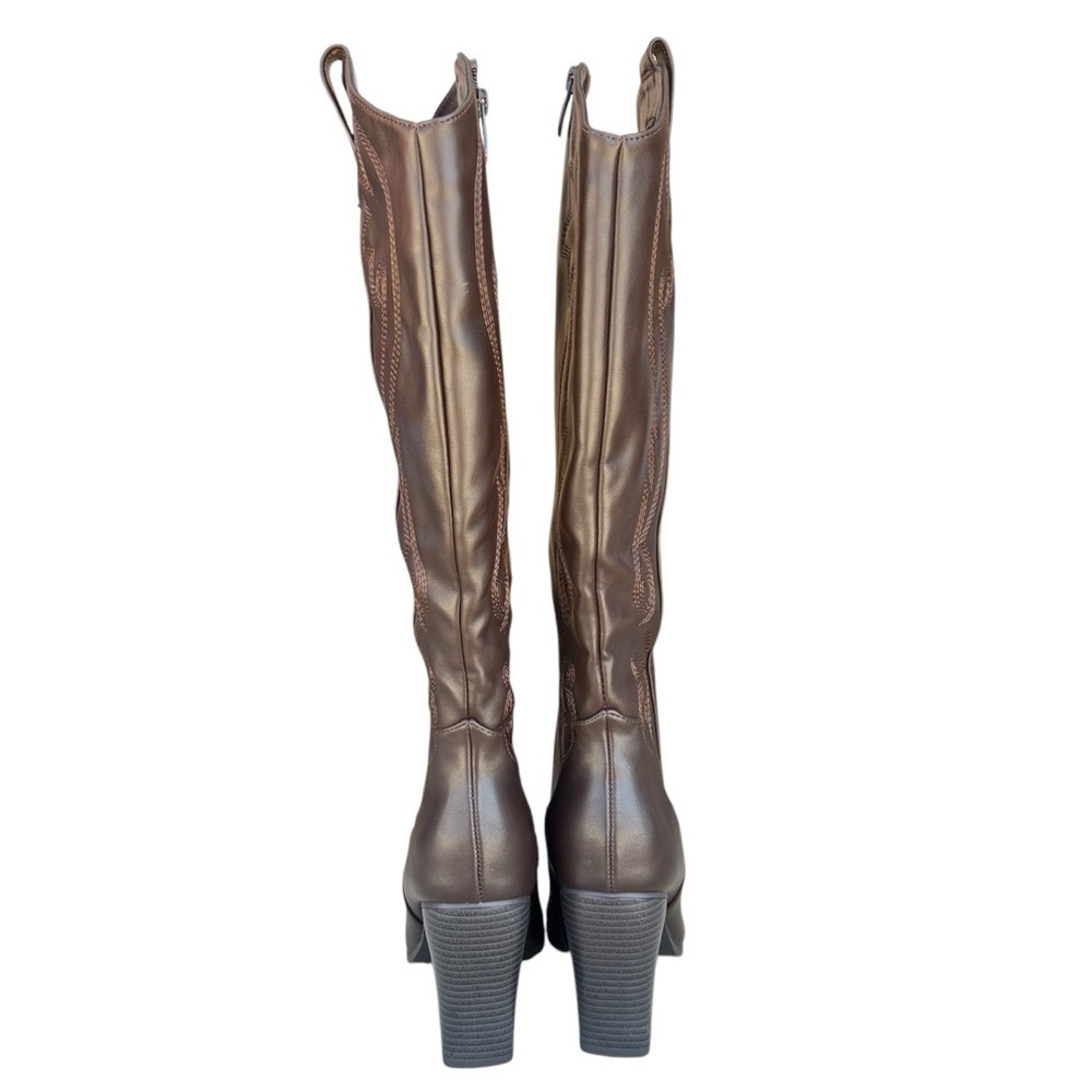 NWOT Dream Pairs Brown Embroidered Cowgirl Pull On Knee High Boots Women Size 8 - Picture 4 of 7